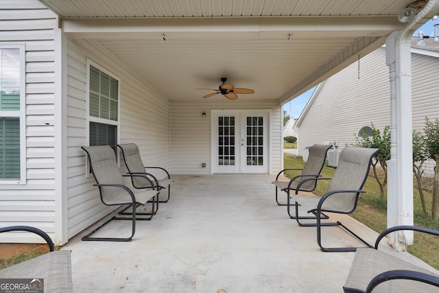 view of patio / terrace with ceiling fan and french doors