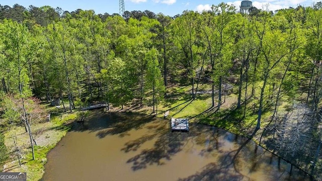 aerial view featuring a water view