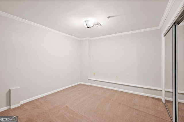 spare room with carpet flooring and crown molding