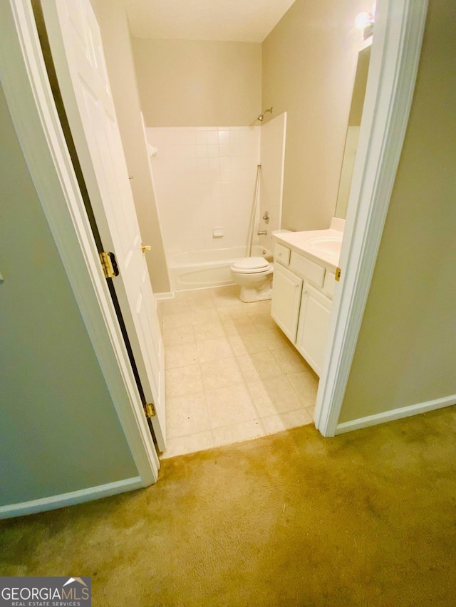 full bathroom with vanity, toilet, and bathing tub / shower combination