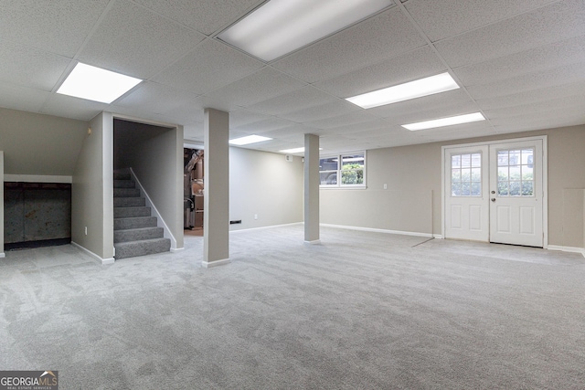 1510 Natchez Way, Grayson, GA 30017 - below grade area featuring carpet, stairs, a drop ceiling, and baseboards