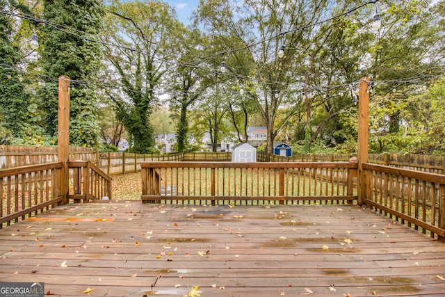 deck featuring a storage shed