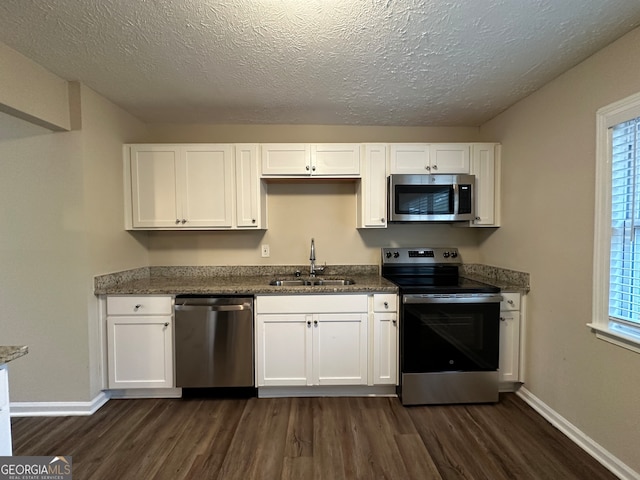 kitchen with stainless steel appliances, white cabinetry, a wealth of natural light, and sink