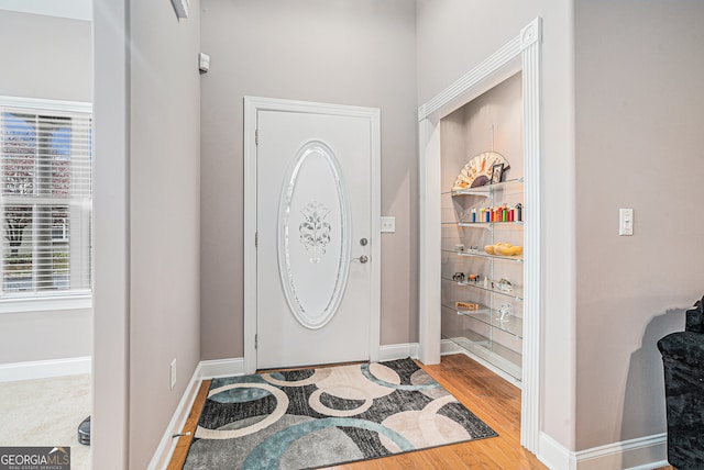 foyer entrance featuring wood-type flooring