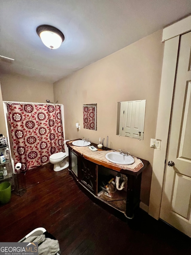 bathroom featuring vanity, hardwood / wood-style flooring, and toilet