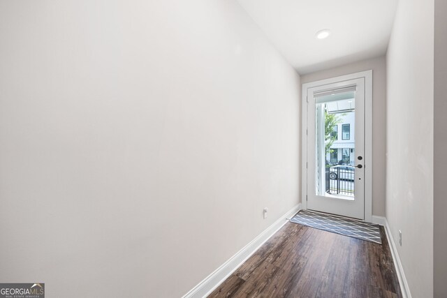 doorway featuring plenty of natural light and dark hardwood / wood-style floors