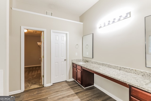 bathroom featuring hardwood / wood-style floors and vanity