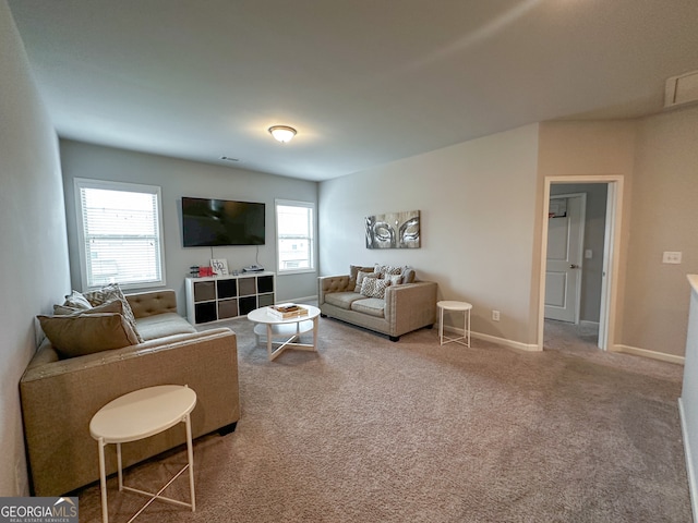 living room with carpet flooring