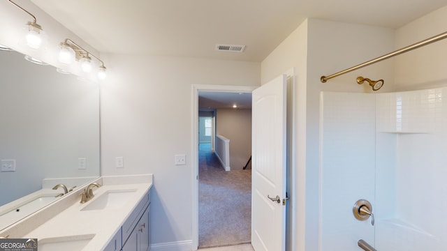 full bathroom with vanity, toilet, wood-type flooring, and tub / shower combination