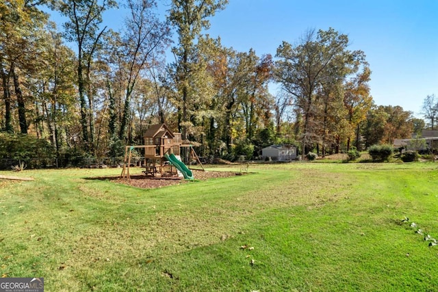 view of yard with a playground