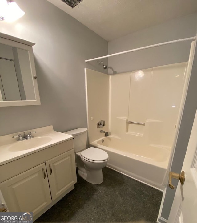 full bathroom with vanity, toilet, and shower / washtub combination