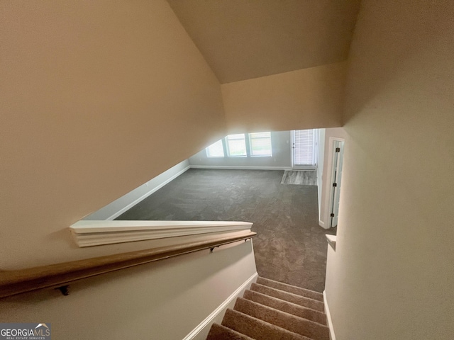 209 Shoreline Way Lot A19, Plan, Macon, GA 31220 - staircase featuring carpet floors, baseboards, and vaulted ceiling