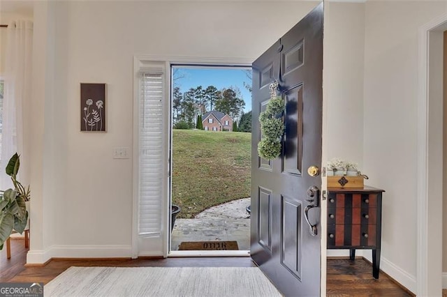 foyer with dark hardwood / wood-style floors