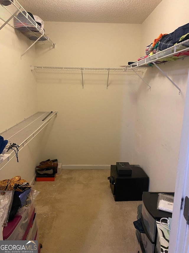 walk in closet featuring carpet floors