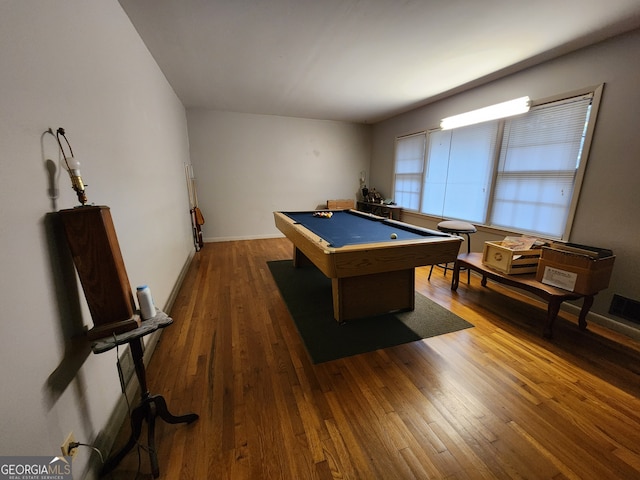 playroom featuring dark hardwood / wood-style floors and pool table