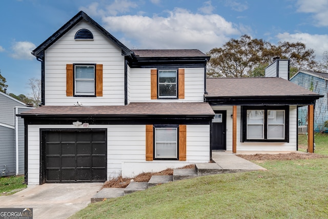 view of front of home featuring a garage and a front yard