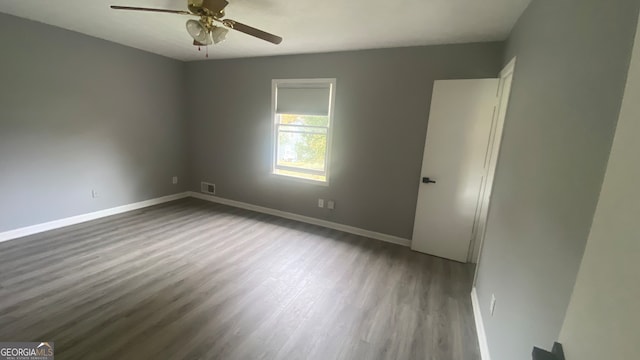 unfurnished room with ceiling fan and light hardwood / wood-style floors