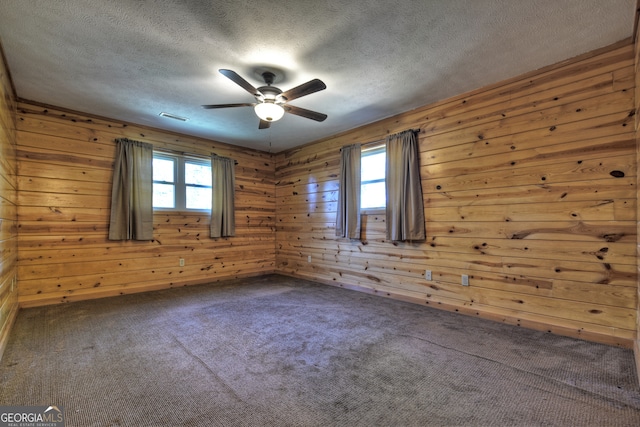 carpeted spare room with a textured ceiling and a wealth of natural light