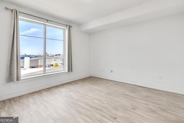 spare room featuring a healthy amount of sunlight and light hardwood / wood-style flooring