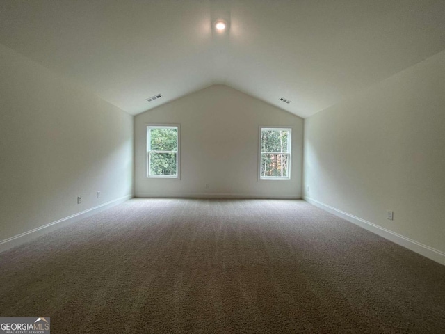 bonus room featuring a wealth of natural light, carpet floors, and lofted ceiling