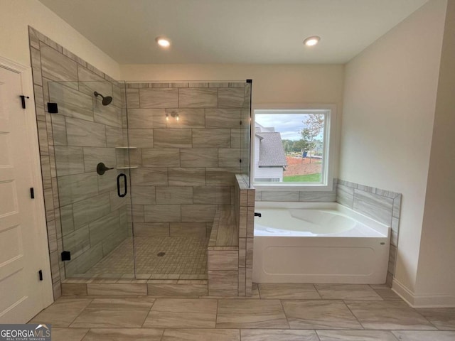 bathroom with plus walk in shower