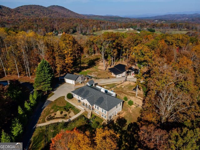 bird's eye view with a mountain view