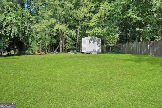 view of yard with a storage unit