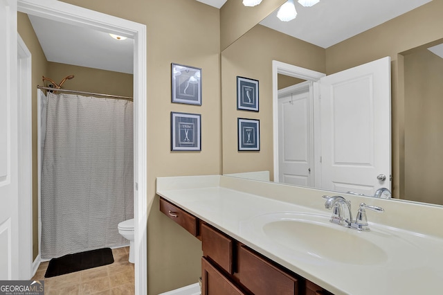 bathroom with tile patterned flooring, vanity, and toilet