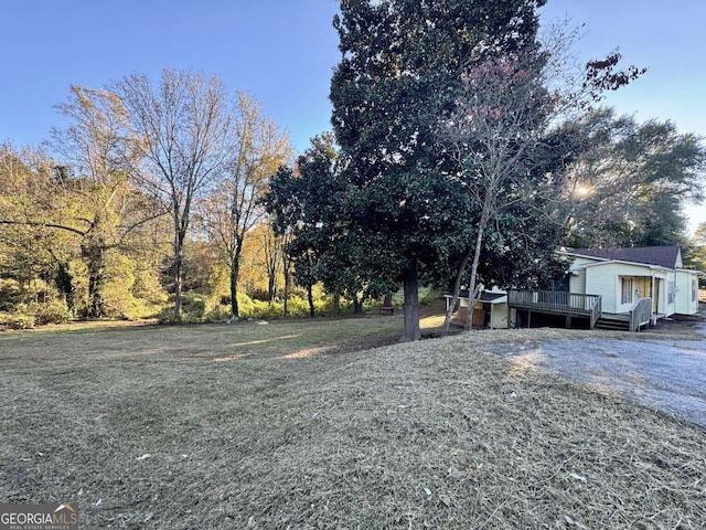 view of yard featuring a wooden deck