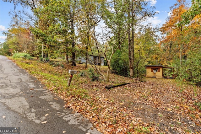 view of front of house with a shed