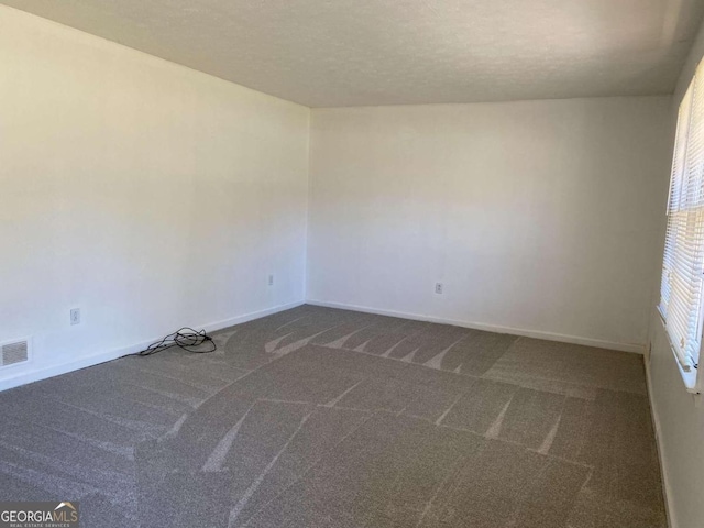 spare room with a textured ceiling and carpet floors