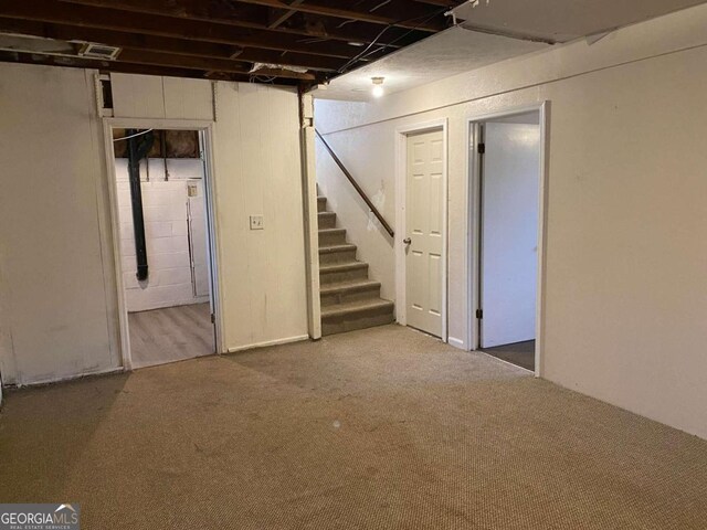 basement with carpet flooring