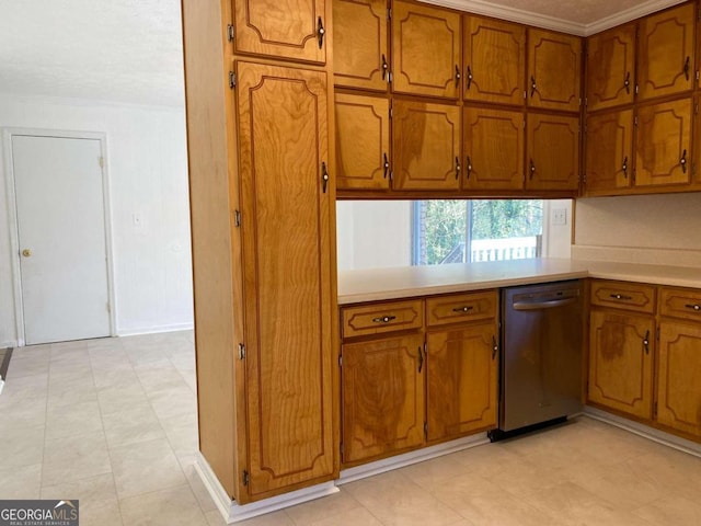 kitchen featuring dishwasher and crown molding