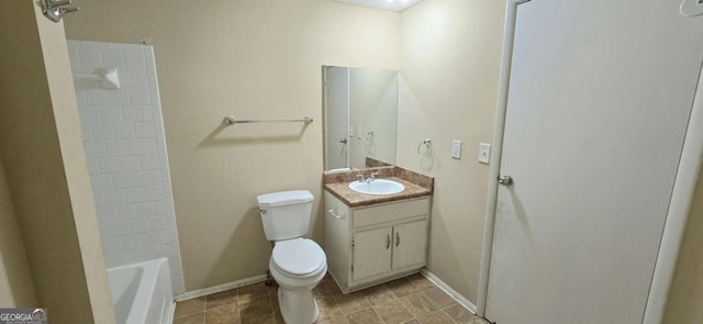 full bathroom featuring shower / bathing tub combination, vanity, and toilet