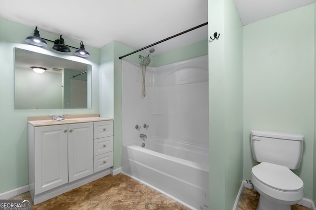 465 Haynie Rd, Moreland, GA 30259 - bathroom with toilet, shower / bathtub combination, baseboards, and vanity
