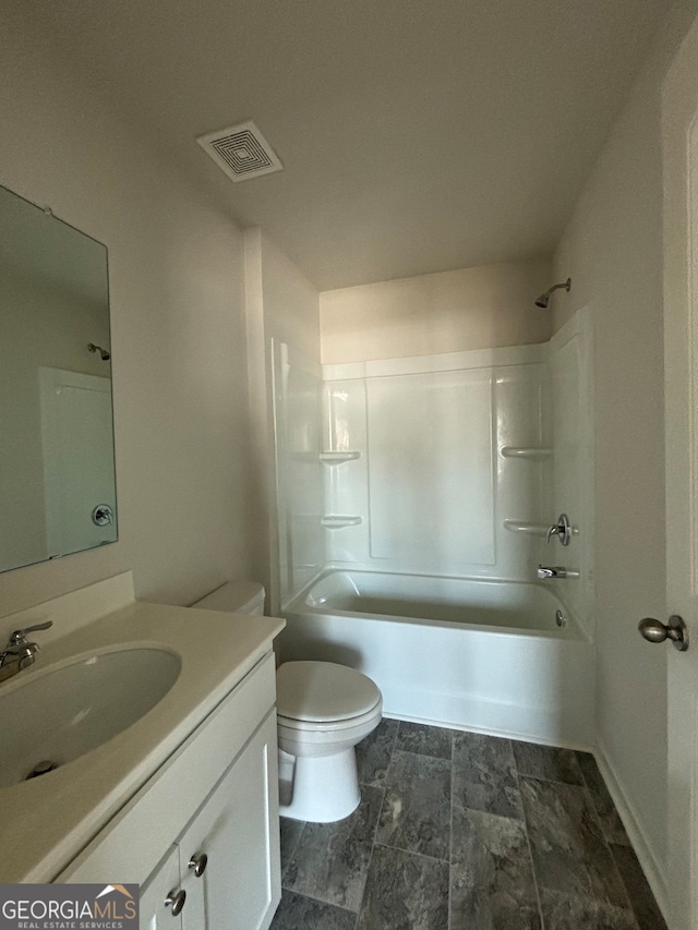 full bathroom with vanity, toilet, and tub / shower combination