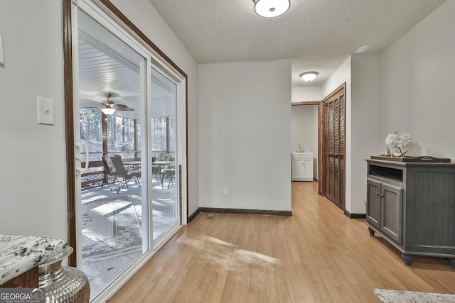 interior space featuring a healthy amount of sunlight, light hardwood / wood-style floors, and a textured ceiling