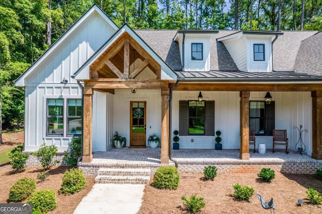 modern farmhouse with a porch