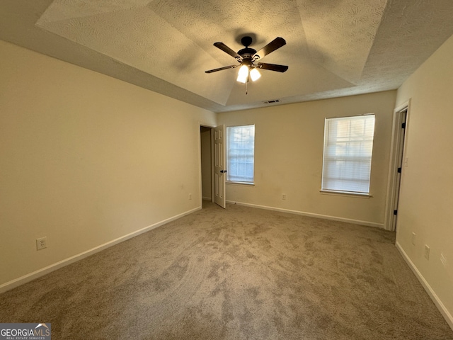 spare room with carpet flooring, plenty of natural light, and a textured ceiling