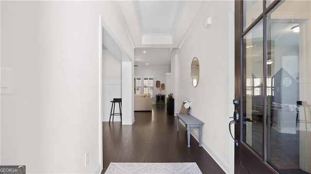 hallway featuring dark hardwood / wood-style floors