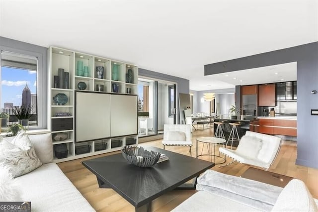 living room featuring light wood-type flooring