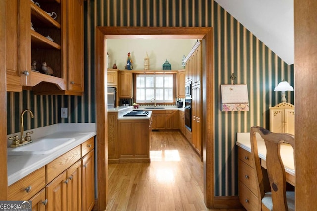 kitchen with sink, light hardwood / wood-style floors, and appliances with stainless steel finishes