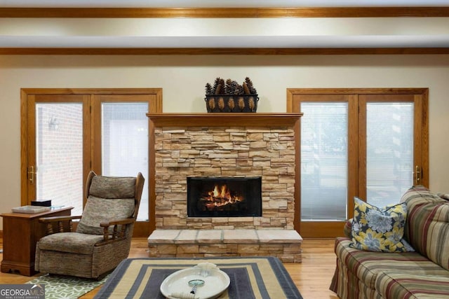 living room featuring a fireplace and light hardwood / wood-style flooring