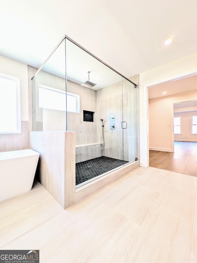 bathroom with plus walk in shower