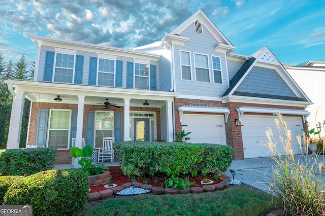 view of front of house featuring covered porch and a garage