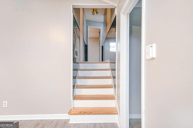 staircase featuring hardwood / wood-style floors