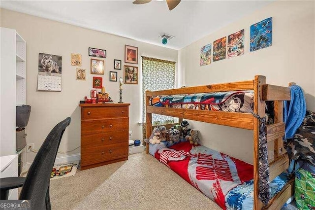 bedroom with carpet and ceiling fan