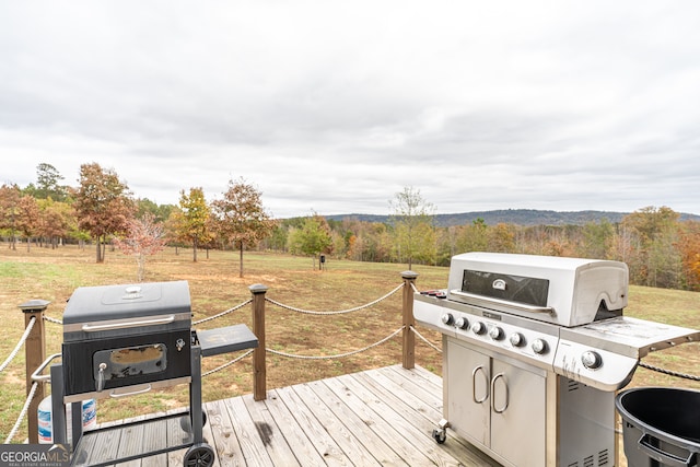 wooden terrace featuring area for grilling