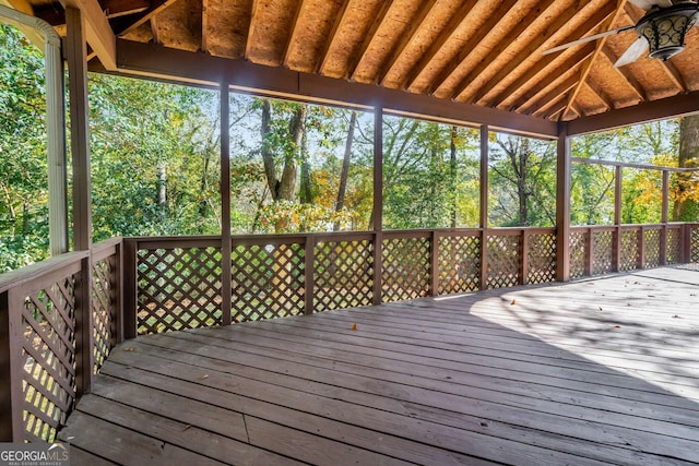 wooden terrace with ceiling fan