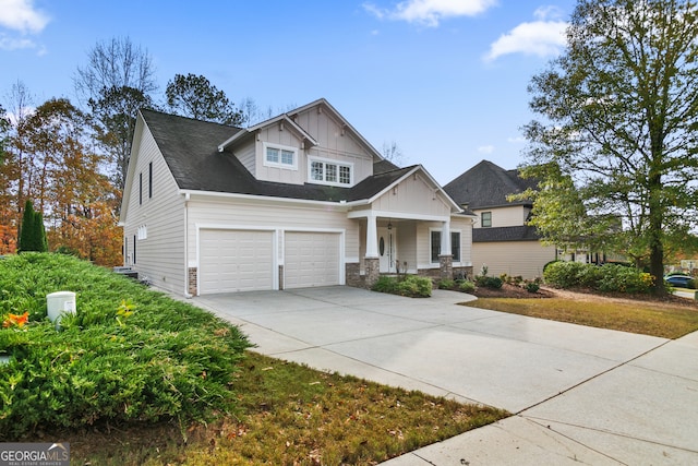 craftsman-style home with a porch and a garage